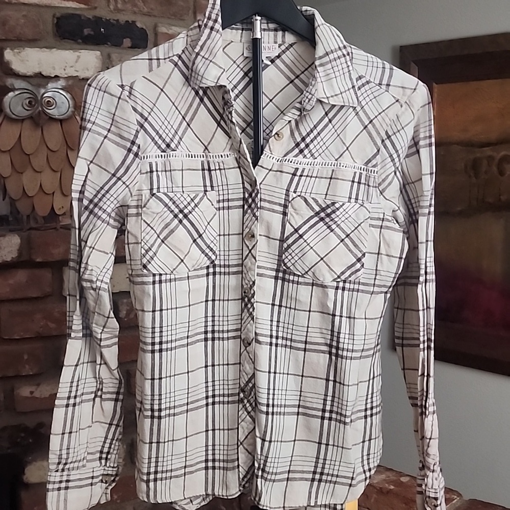 Shyanne Western Plaid Button Up Cowgirl Shirt Brown White